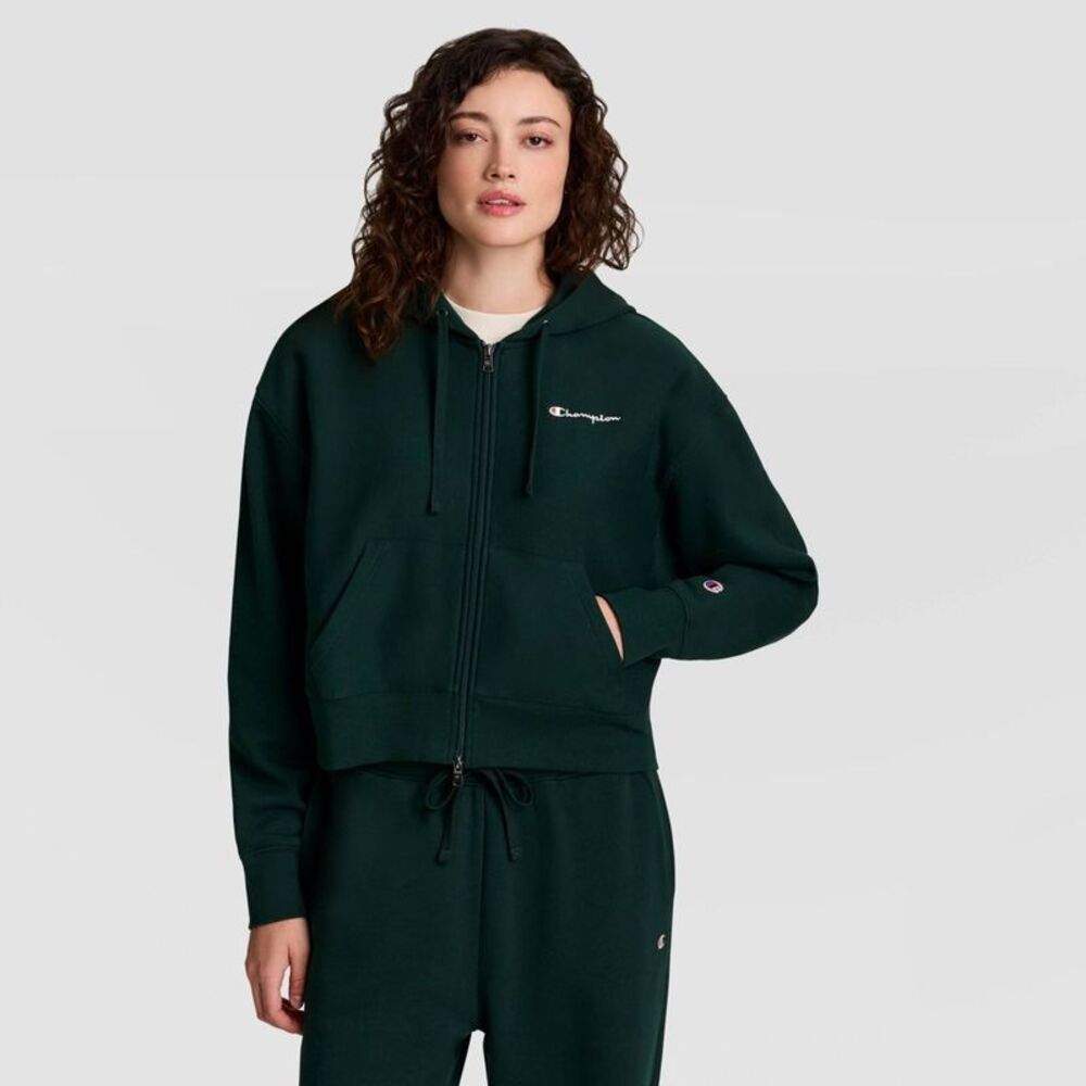 Champion Women's Cropped Hooded Fleece Zip-Up Hoodie - Pine Grove L